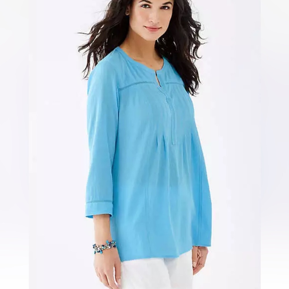J.Jill Perfect Crinkled Cotton Woven Top Womens Size Med Indigo Blue
